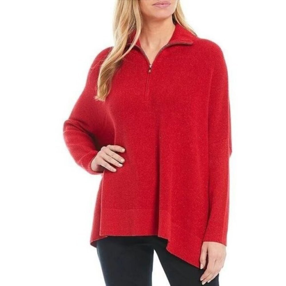 Tommy Bahama Poncho Top Women's XXS Red Sparkle Half Zip Long Sleeve